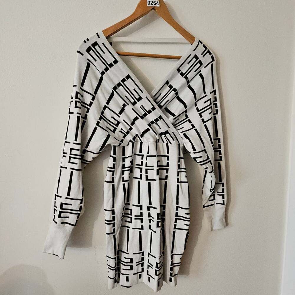 Sweater Dress Black White Geometric 264